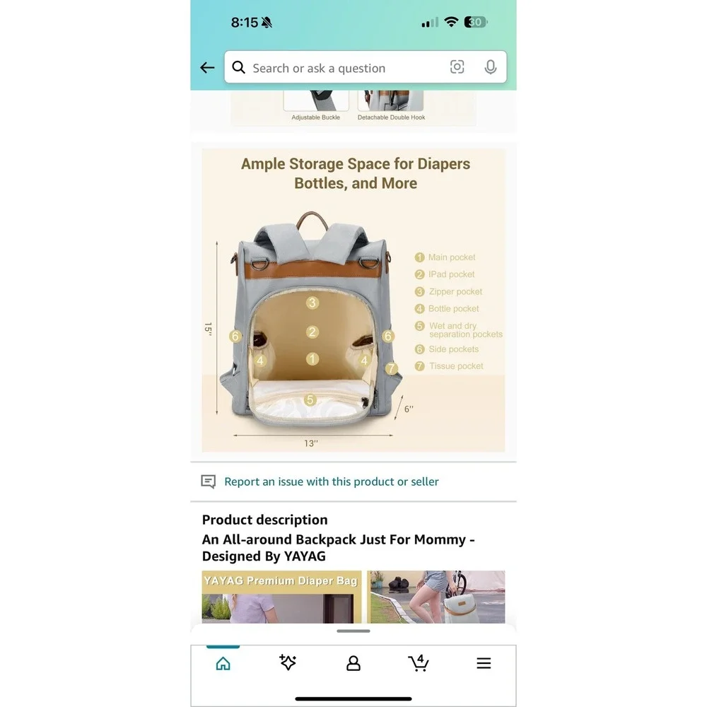 YAYAG Diaper Bag 🆕 Backpack Stylish Tote Navy‎ Blue Travel Baby Shoulder New